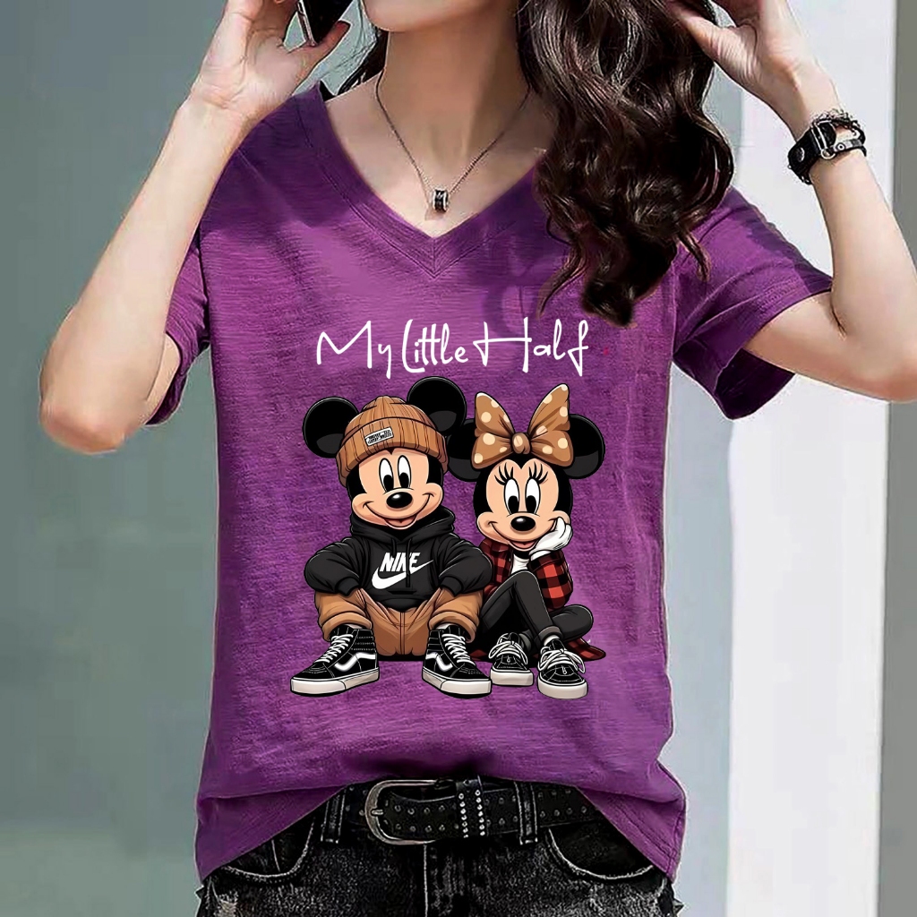 M-6XL เสื้อแฟชั่นเกาหลี เสื้อคู่รัก Mickey ผ้า Cotton100% No.20 ดีไซน์สวยเก๋ High quality รุ่น C402