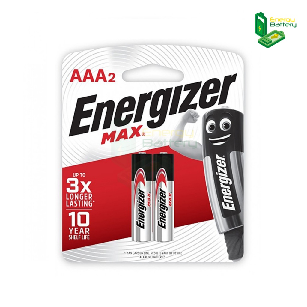ถ่านอัลคาไลน์ Energizer Max ขนาด AAA 1.5V P2 Alkaline Batteries (LR03) แพ็ค 2 ก้อน แท้ศูนย์