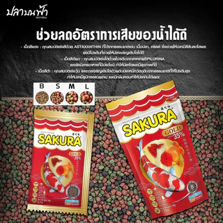 อาหารปลาซากุระโกลด์ Sakura gold ของแท้ สำหรับปลาทุกประเภท เม็ดลอย น้ำไม่ขุ่น โปรตีนสูง เร่งสี เร่งโต