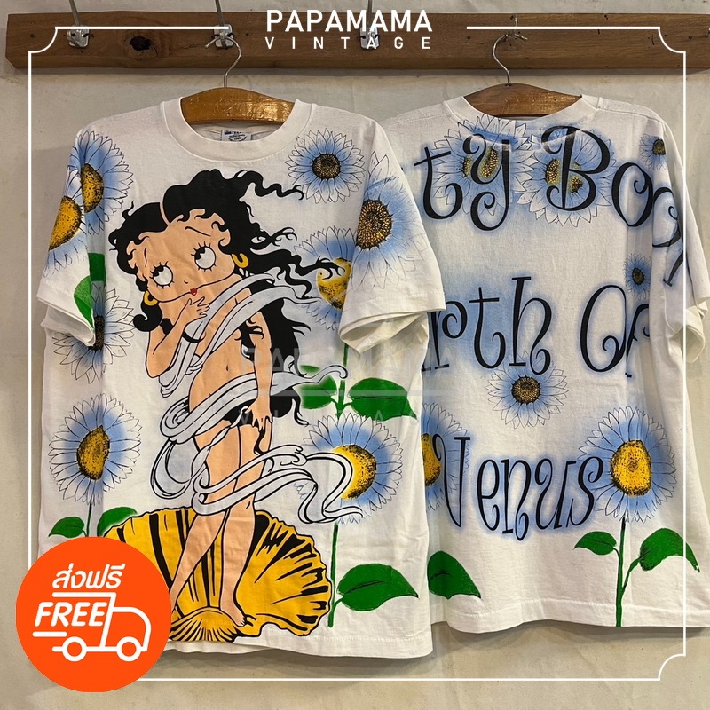 [ BETTY BOOP ] BIRTH OF VENUS OVP All OVERPRINT BOOTLEG เสื้อวินเทจ เสื้อการ์ตูน เบตตี้บูป papamama 