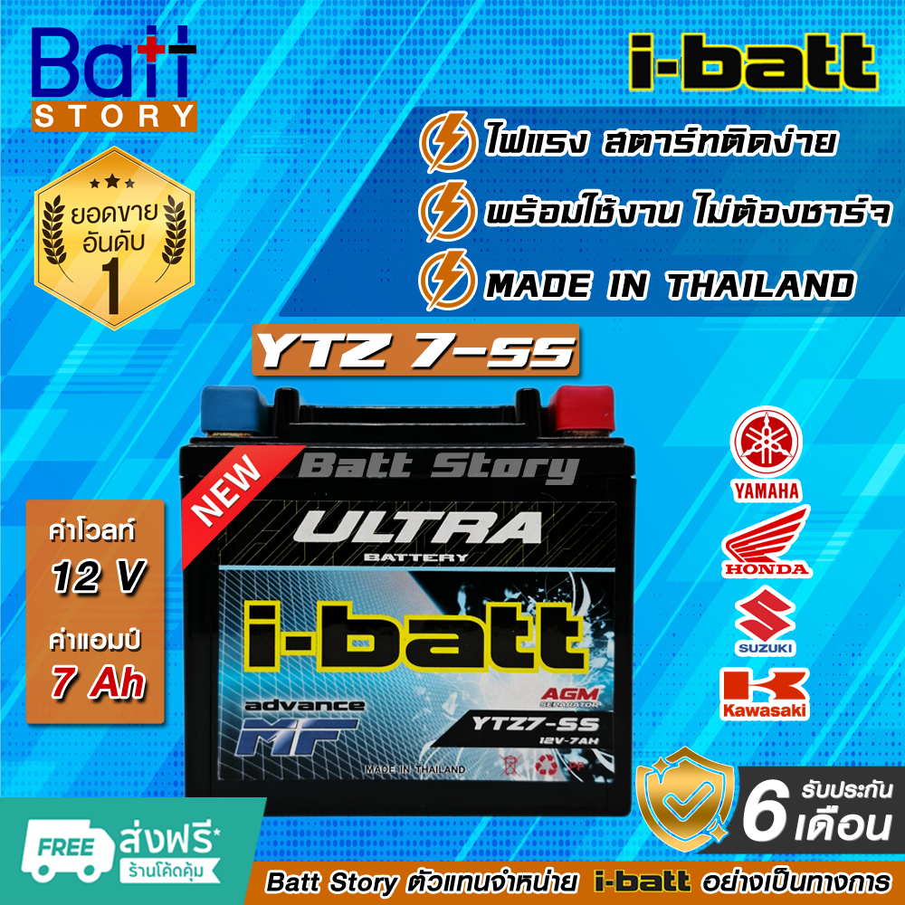 **ผลิตใหม่่ 10/25** แบตเตอรี่ i-Batt รุ่น YTZ7-ss 12V/7Ah สำหรับ HONDA CLICK 125i/150i / CBR150 / PC