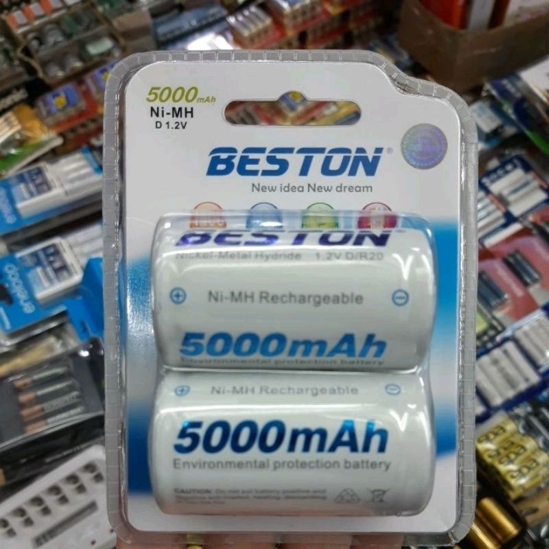 ถ่านชาร์จ Beston Size D (ขนาดใหญ่R20) 5000mAh 1.2V Ni-MH จำนวน 2ก้อน ของแท้