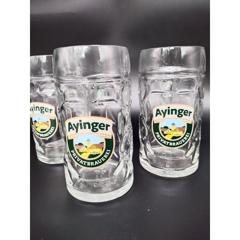 แก้วเบียร์ยุโรปของสะสม Ayinger พร้อมที่รองแก้ว