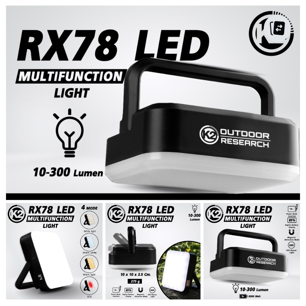 โคมไฟ K2 RX78 LED MULTIFUNCTION LIGHT ปรับไฟได้ 4 โหมด สว่าง 10-300 Lumen by Jeep Camping