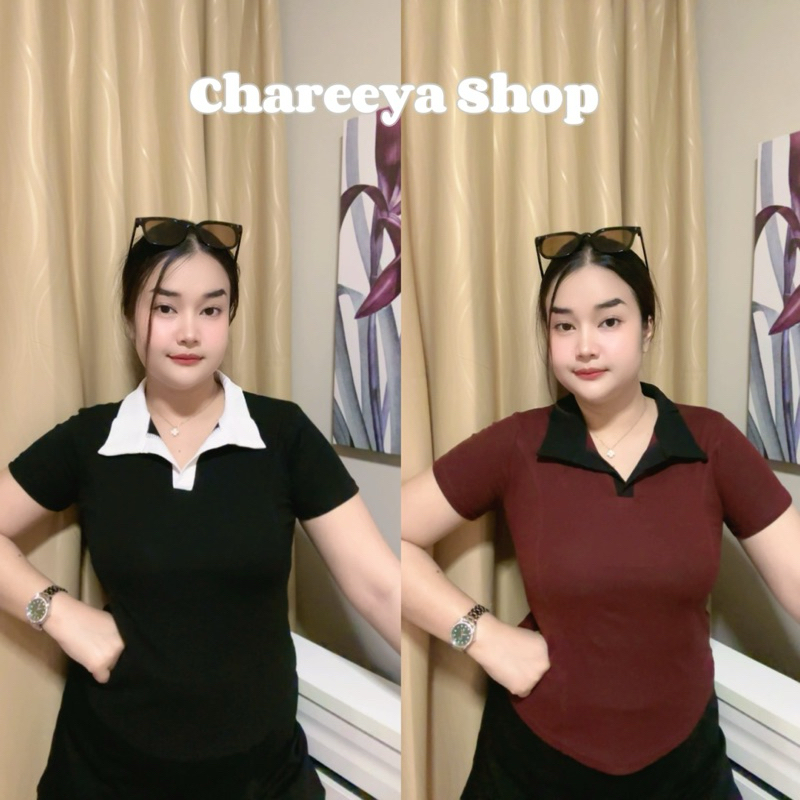 เสื้อยืดคอปกทูโทน เก็บหุ่น ผ้ายูนิ เนื้อนิ่ม (อกก่อนยืด 32)