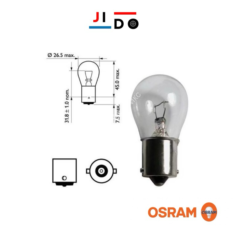 หลอดไฟท้าย OSRAM - 12V 21W 1 จุด 1 ไส้ เขี้ยวเสมอ ( 1 กล่อง 10 หลอด ) รหัสแท้ 7506 - รูปที่ 2