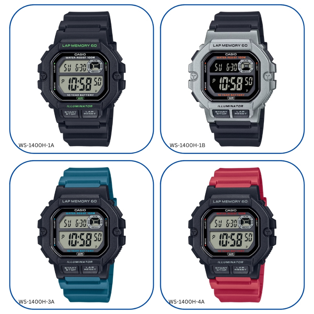 นาฬิกาข้อมือผู้ชาย CASIO คาสิโอ  สายเรซิ่น รุ่น WS-1400,WS-1400H,WS-1400H-1A,WS-1400H-1B,WS-1400H-3A