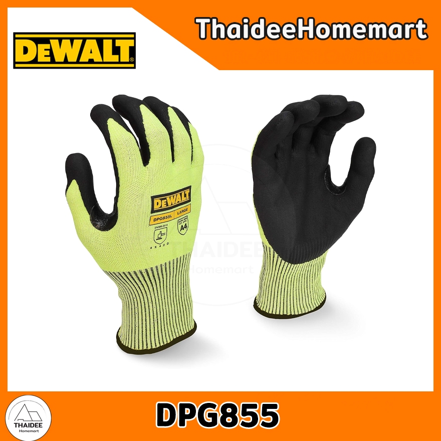 DEWALT ถุงมือกันบาท แบบเรืองแสง DPG855 1 คู่ (เลือกขนาด M/L)