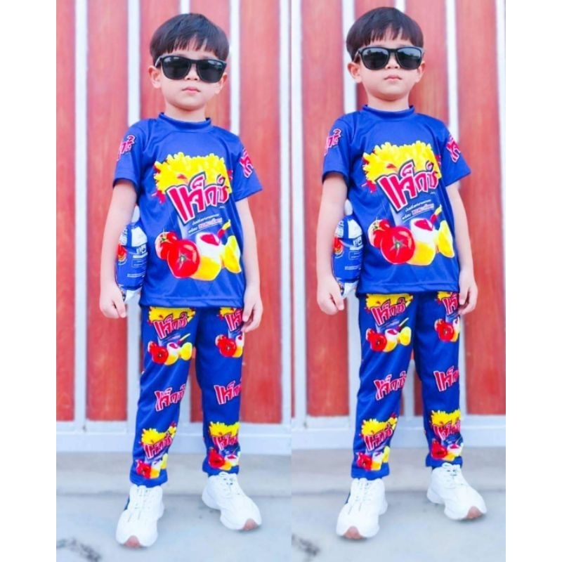 ชุดเซ็ทเด็กลายขนม ขาสั้นขายาวS-3XL ผ้าไมโครใส่สบาย เด็กชายหญิง