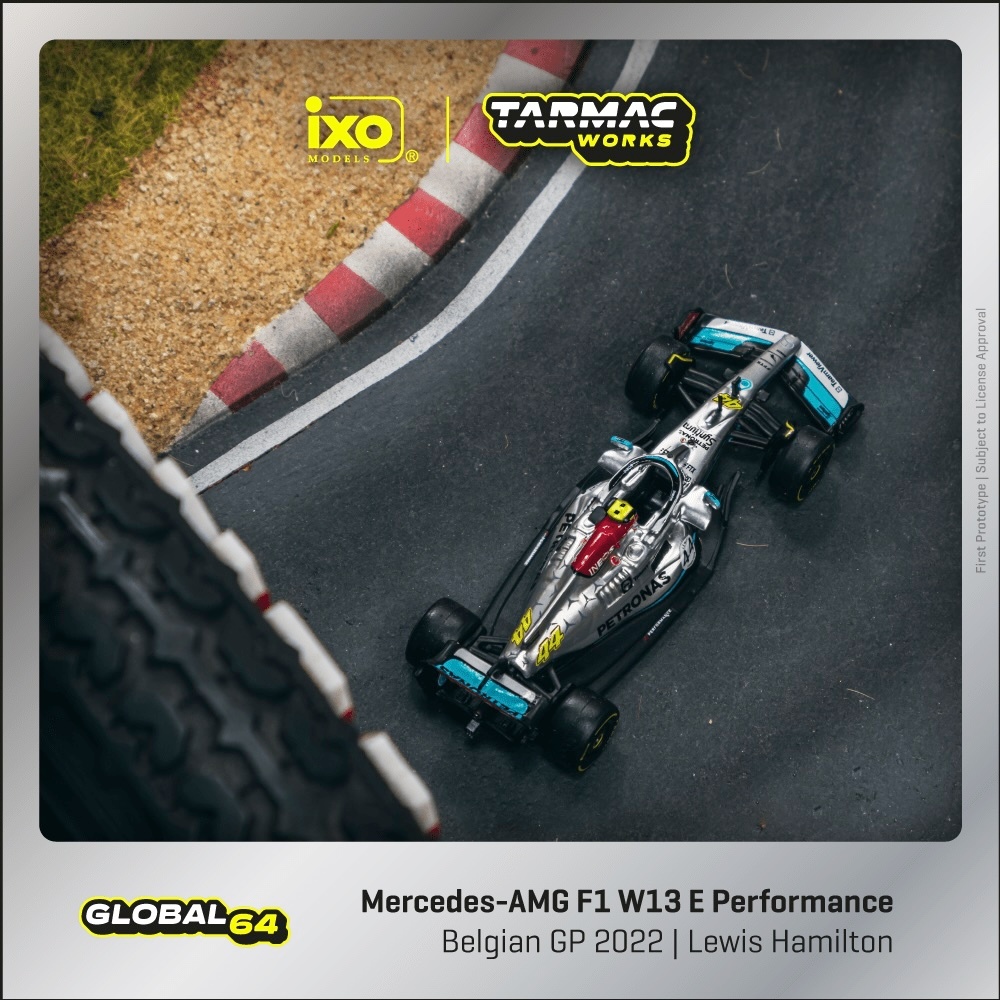 Tarmac Works 1/64 GLOBAL64 Mercedes-AMG F1 W13 E Performance Belgian Grand Prix 2022 Lewis Hamilton 