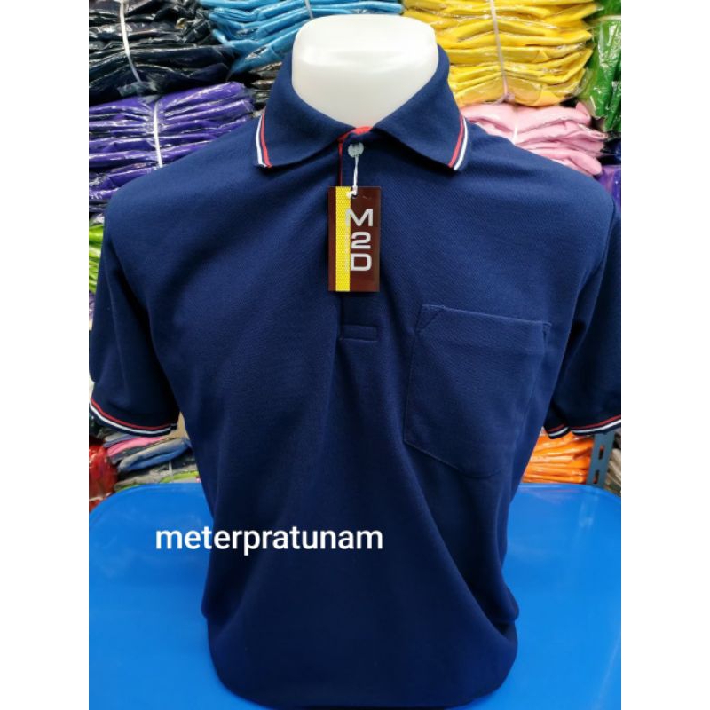 เสื้อคอปก สีกรมขลิบขาวแดง