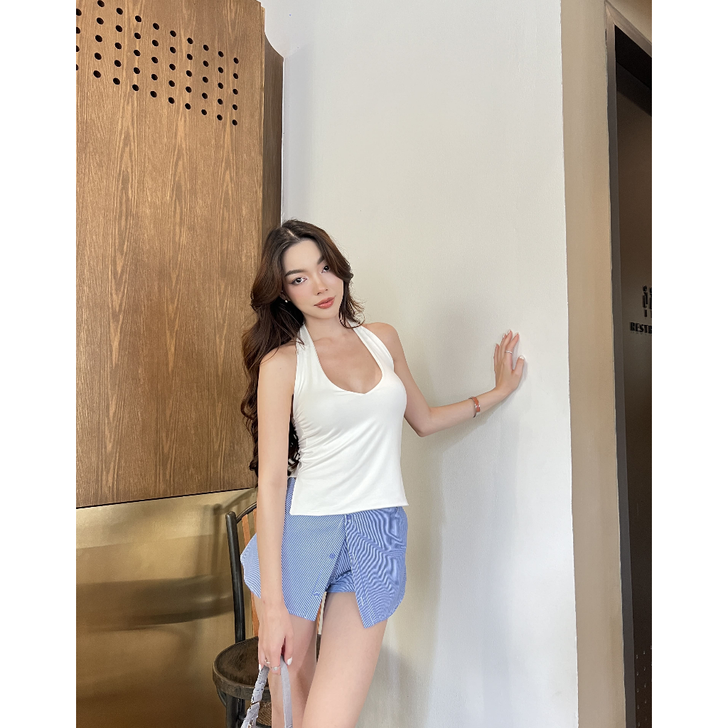 selena top - เสื้อคล้องคอ เย็บทบ 2 ชั้นเก็บทรงสวยแมทช์ง่าย - รูปที่ 3