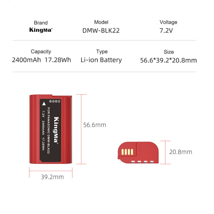 แบตเตอรี่ Kingma Panasonic BLK22 + แท่นชาร์จ Panasonic G9II S5 S5II S5IIX GH6 (รับประกัน1ปี)