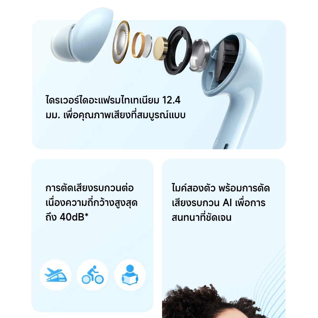 [ลดเหลือ 509] Xiaomi Redmi Buds 6 Lite หูฟังไร้สาย ตัดเสียงรบกวน 40dB ไมค์คุยชัด Ai ตัดเสียงรบกวน ต่อแอปฯได้ -1Y