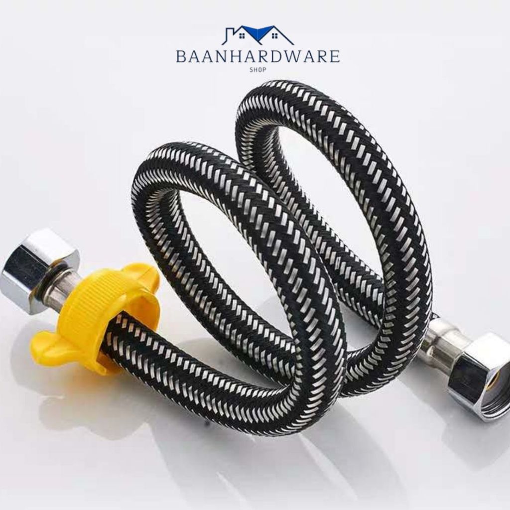 BAANHARDWARE สายท่อน้ำดี สแตนเลสแท้ถัก เกรด304 สายต่อน้ำอเนกประสงค์ สีดำ MA-I-818BK