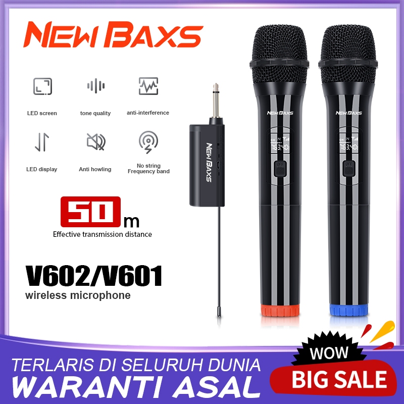 NEW BAXS V601/V602 Wireless ไมโครโฟน 2 ไมโครโฟนแบบใช้มือถือ UHF FM Plug and Play 50M ระยะทางรับ KTV Bar