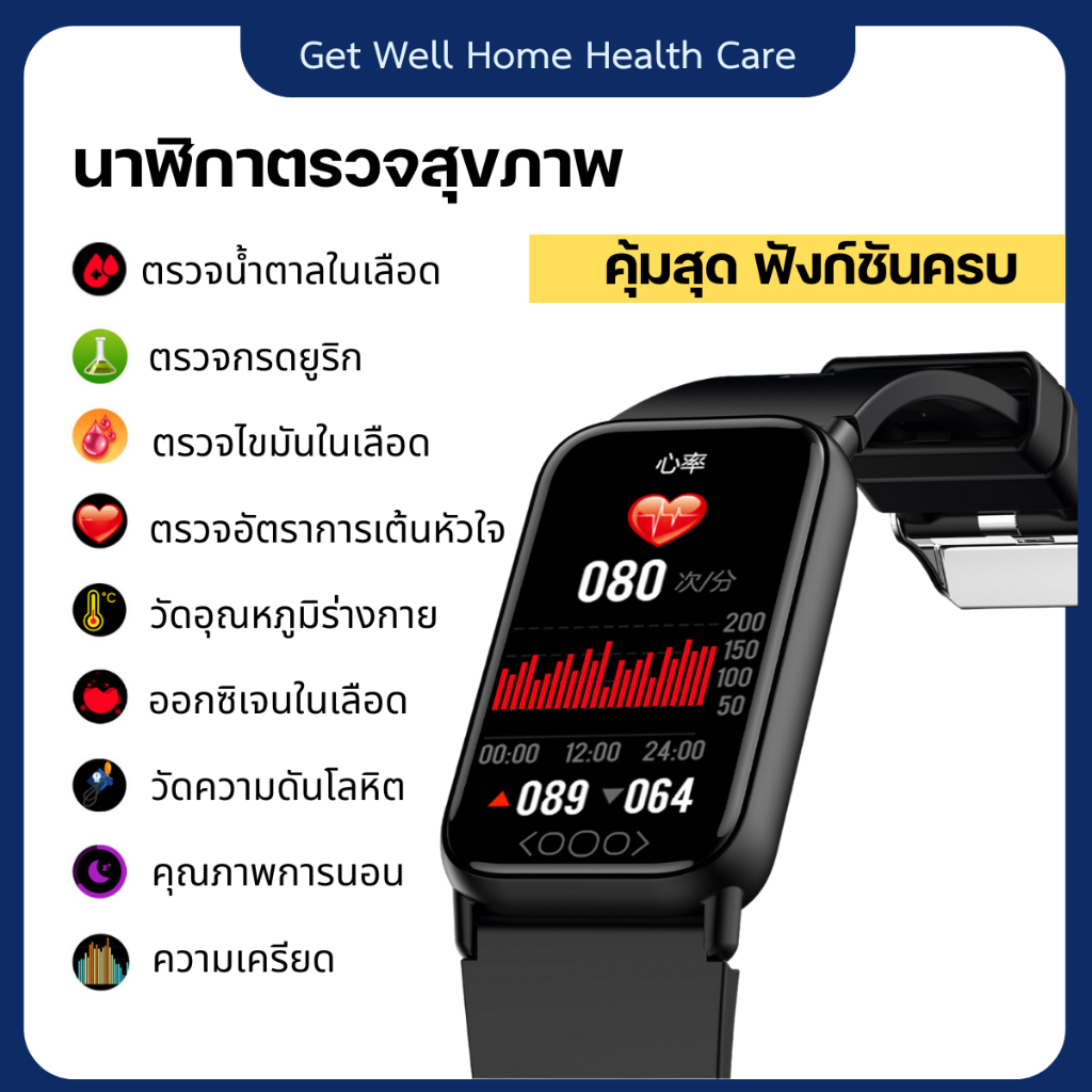 นาฬิกาตรวจสุขภาพอัจฉริยะ ตรวจน้ำตาล ตรวจไขมัน กรดยูริค วัดความดัน รุ่นใหม่หน้าจอ ISP ขนาด 1.47นิ้ว
