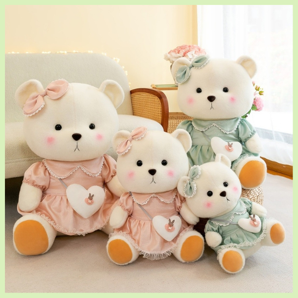 ตุ๊กตาหมีเท็ดดี้ใส่ชุดสะพายกระเป๋าหัวใจ 40CM 50CM 60CM เขียนการ์ดอวยพรได้ ของขวัญวันเกิด ของขวัญวันครบรอบ