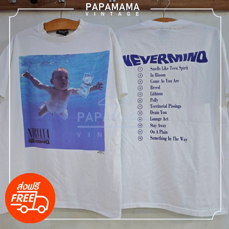 [ NIRVANA ]NEVERMIND Album   @1992 เด็กเก็บแบงค์  วินเทจ  เสื้อวง เนอร์วาน่า vintage papamama vintag