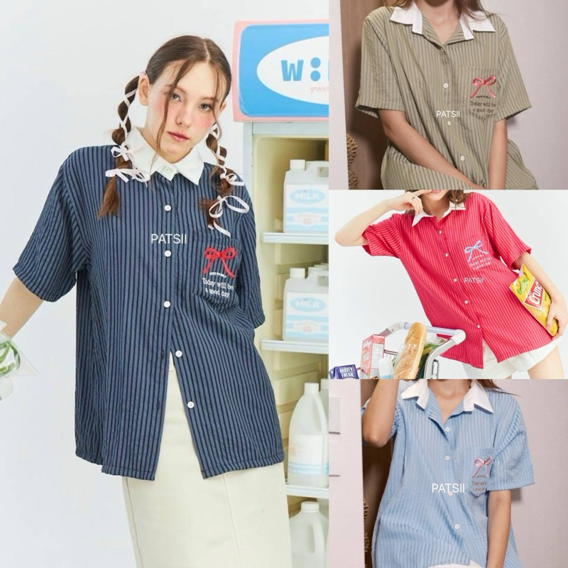 เสื้อเชิ้ตแขนสั้น ลายริ้ว ลายตาราง น่ารักๆ