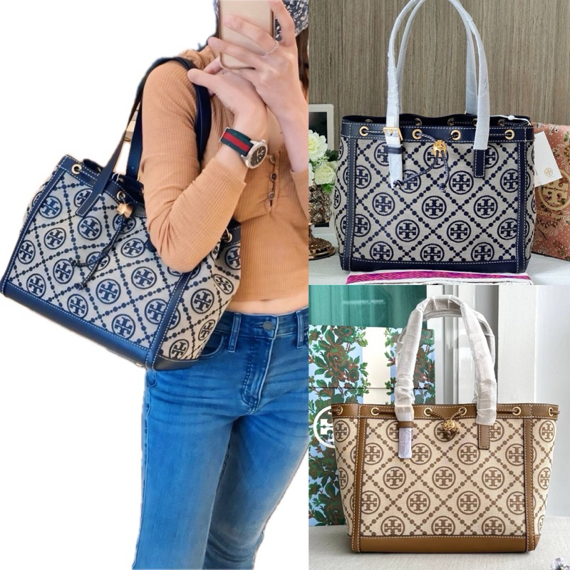 🎀 (สด-ผ่อน) กระเป๋า tote SHOP 81803 TORY BURCH T MONOGRAM JACQUARD SMALL TOTE BAG