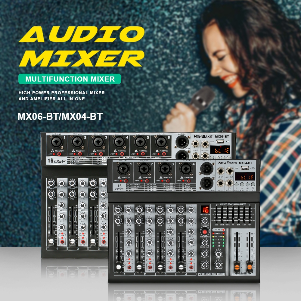 NEW BAXS เครื่องผสมเสียงมืออาชีพ 6 ช่องผสม MX06BT EQ เอาท์พุท 99DSP USB บลูทู ธ / MP3 สัญญาณผสม ได้หลายเครื่อง ราคา ถูกที่สุด ดีลบีเคเค แกลเลอรีภาพที่ 2
