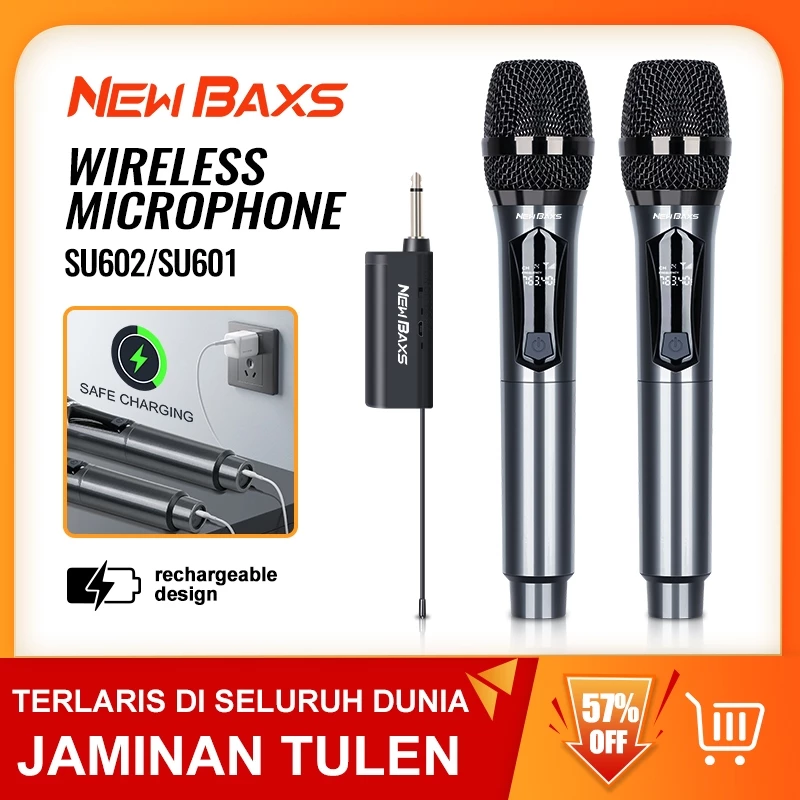 NEW BAXS SU601/SU602 ไมโครโฟนไร้สาย 2 ไมโครโฟนแบบใช้มือถือ 50M ระยะทางรับ UHF FM Cyclic ชาร์จไม่มีการรบกวน KTV