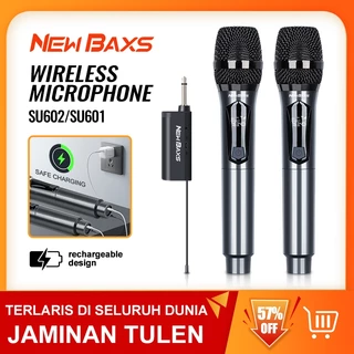 NEW BAXS SU601/SU602 ไมโครโฟนไร้สาย 2 ไมโครโฟนแบบใช้มือถือ 50M ระยะทางรับ UHF FM Cyclic ชาร์จไม่มีการรบกวน KTV