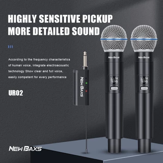NEW BAXS UR01/UR02 ไมโครโฟนไร้สาย 2 ไมโครโฟนแบบใช้มือถือ 50M ระยะทางรับ UHF FM Cyclic ชาร์จไม่มีการรบกวน KTV