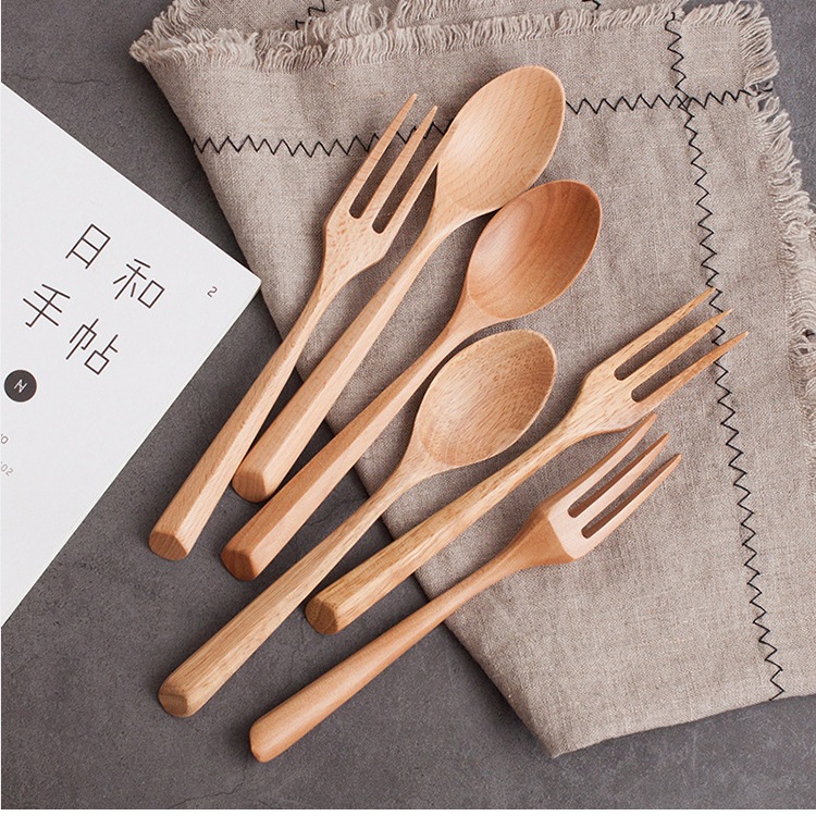 ShopAt.Two[ST-3128] ชุดช้อนส้อมไม้ ชุดช้อนส้อมบนโต๊ะอาหาร