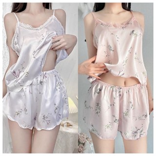sexy pajamas💗💗ชุดนอนซาติน เซตชุดนอน เสื้อกั๊ก+กางเกงขาสั้น ต…