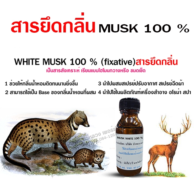 มัสค์ สารยึดกลิ่น WHITE MUSK 100 % ใช้สำหรับยึดกลิ่นน้ำหอม ทำให้กลิ่นติดทนนาน {{ พร้อมส่ง }} - Bualuang Perfume