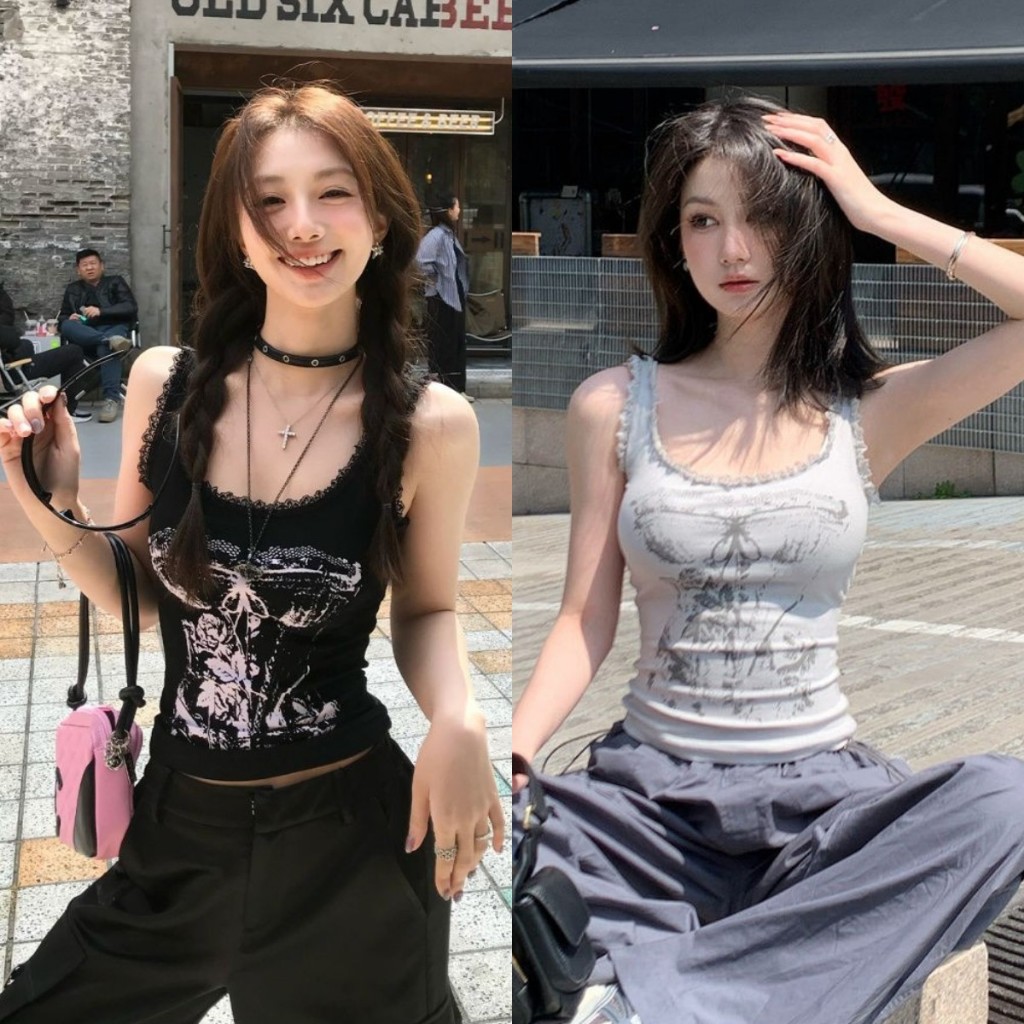 เสื้อสายเดี่ยว เสื้อกล้าม ชายโค้ง คอสี่เหลี่ยม เซ็กซี่เบาๆ #152202