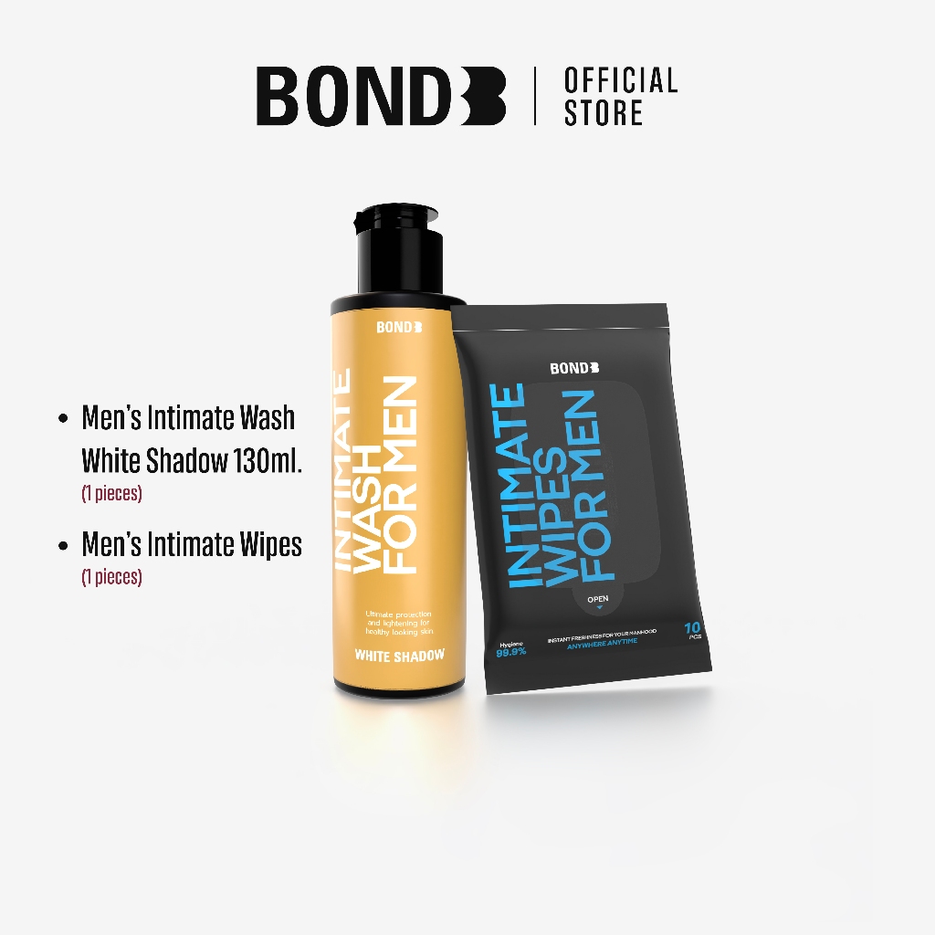 Bond Men's Intimate Wash White Shadow 130 ml. (สูตรบำรุง) + Bond Intimate Wipes 1 ห่อ