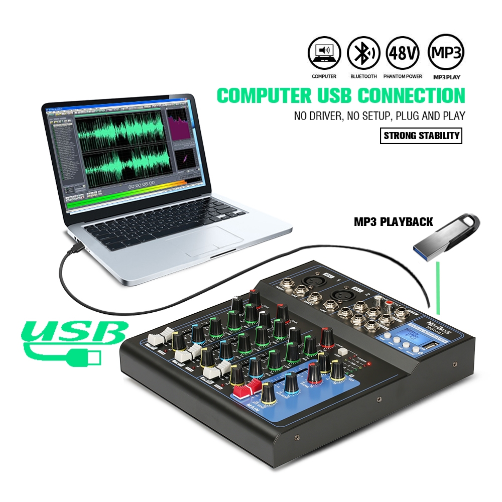 NEW BAXS AUDIO MIXER มิกเซอร์มืออาชีพ 4 ช่อง MG04BT มิกเซอร์ สัญญาณ USB Amplifiers เครื่องขยายเสียง KTV เครื่องขย