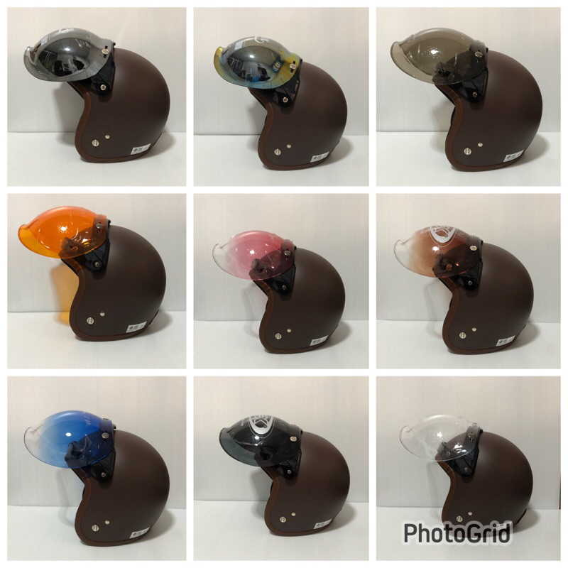 หมวกกันน็อคแนววินเทจ (Pน้ำตาลด้าน) พร้อมชิว Bubbel หลายสี แบบเปิด/ปิดได้