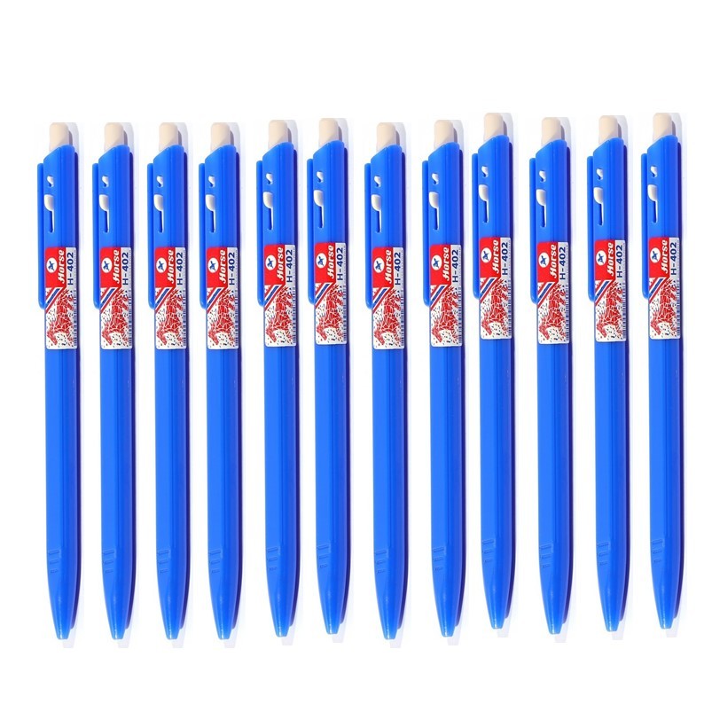 ปากกาลูกลื่น ตราม้า H-402 ขนาด 0.7mm.หมึกน้ำเงิน (แพ็ค 12 ด้าม)