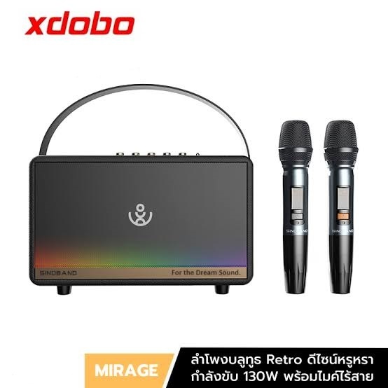 XDOBO 130W Mirage คาราโอเกะลำโพงบลูทูธไร้สายพร้อมไมโครโฟน 2 ตัวเปรับเสียงได้ 3 วอลลุ่มมีไฟ RGB