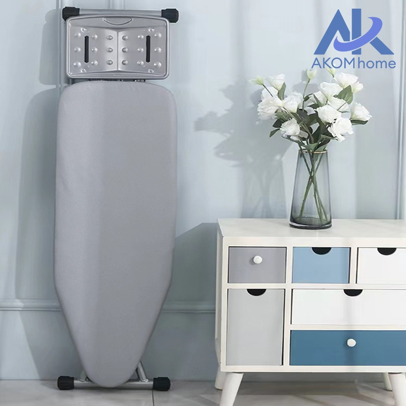 AKOM โต๊ะรีดผ้า โต๊ะรีดผ้าแบบนั่ง พับได้ ที่รองรีด โครงเหล็กแขงแรง ปรับระดับได้ 6 ระดับ แถม 5 ชุด มีสินค้าพร้อมส่ง