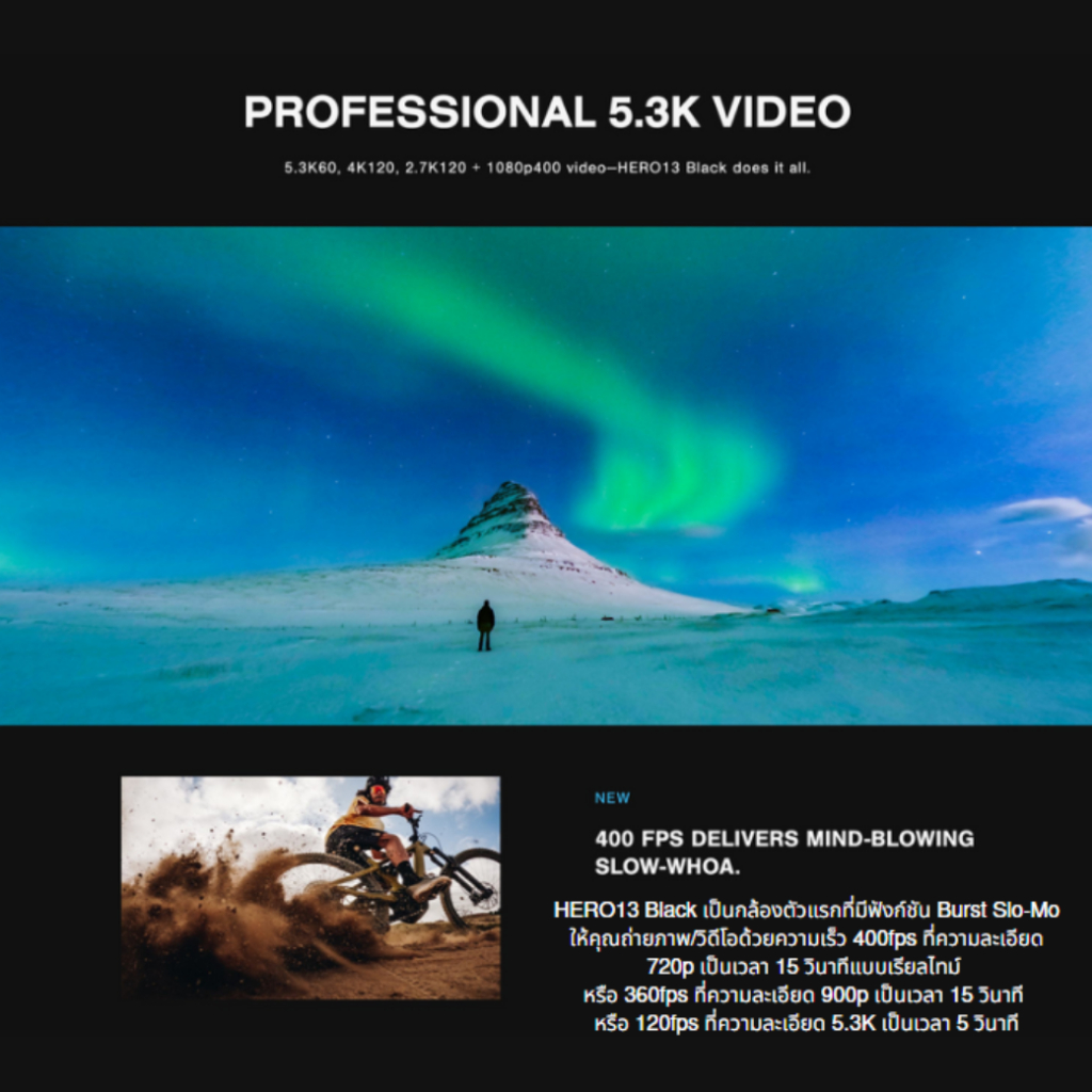 (ประกันศูนย์ไทย1ปี) กล้อง GoPro HERO13 Black กล้องโกโปรรุ่นใหม่ กล้องแอคชั่นแคม กล้องดำน้ำ ของแท้