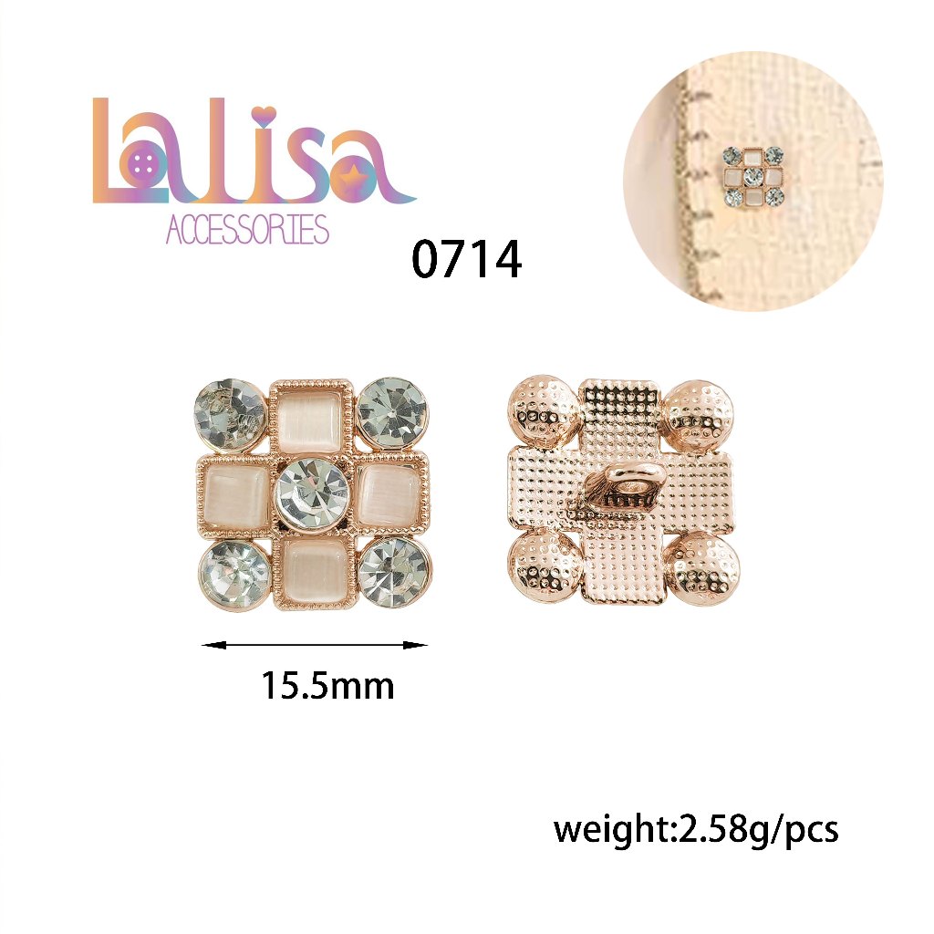 กระดุมก้านโลหะติดเพชรทรงสี่เหลี่ยม สำหรับตกแต่งเสื้อผ้าสำหรับผู้หญิง  Alloy button(A-3-F,SP-0714)