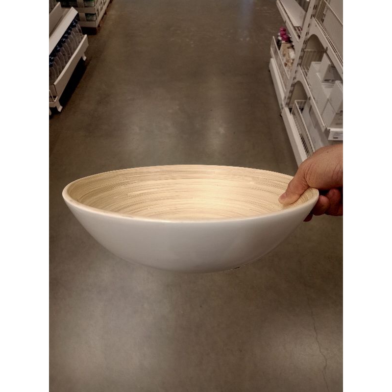 IKEAshopping IKEA RUNDLIG รุนด์ลิก ชามเสิร์ฟ ไม้ไผ่/ขาว, 30 ซม