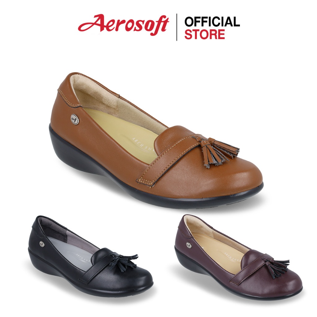 Aerosoft (แอโร่ซอฟ) รองเท้าคัทชูผู้หญิง เพื่อสุขภาพ รองเท้าคัทชูสีดำ รุ่น CW3132