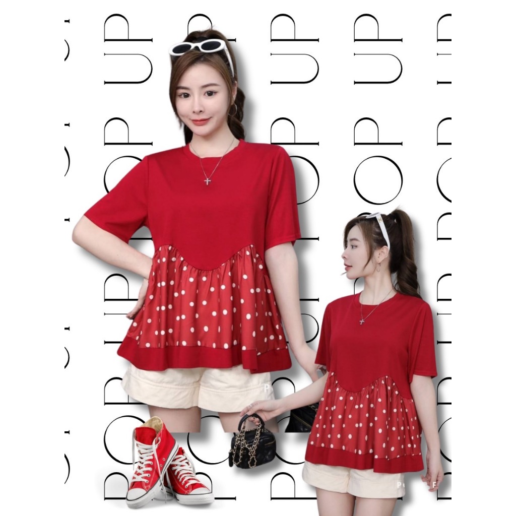 POP UP กับงานเสื้อยืดแฟชั่นสุดคิ้วท์ งานแต่งชายชุดต่อลายจุดทรงสวยค่า [อกยืดได้ถึง 48"] งานผ้าเนื้อดีมาก