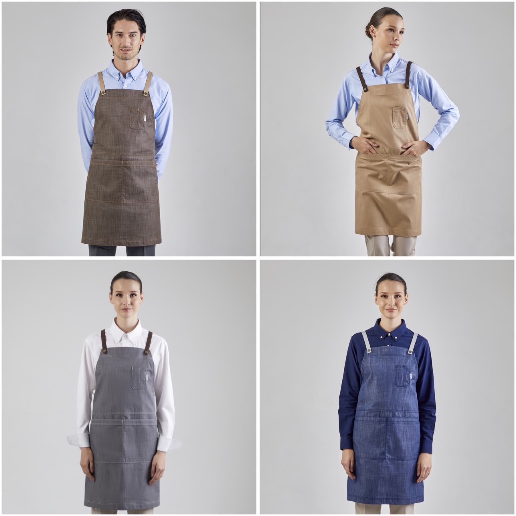 HAN&CO. Sydney Apron ผ้ากันเปื้อนเต็มตัวสายไขว้หลังรุ่น Sydney (สี Brown Khaki Grey Denim) เลือกสีสายได้