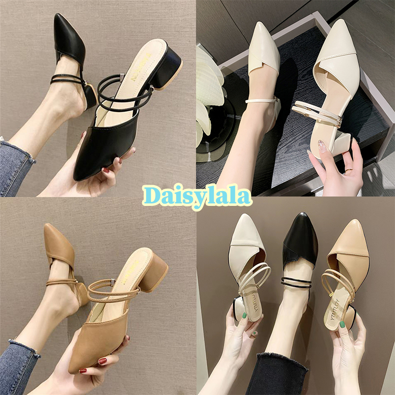 Daisylala รองเท้าสตรีคุณภาพสูงรองเท้าส้นสูง หัวแหลม สายคาด หนังPUสวย คุณภาพดี นุ่มมาก ไซส์35-42