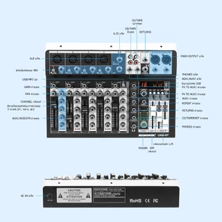 เครื่องผสมเสียง DSP16 6 ช่อง พร้อมเอฟเฟกต์เสียงสะท้อน บลูทูธ USB 48V พลังปีศาจ สำหรับคาราโอเกะ