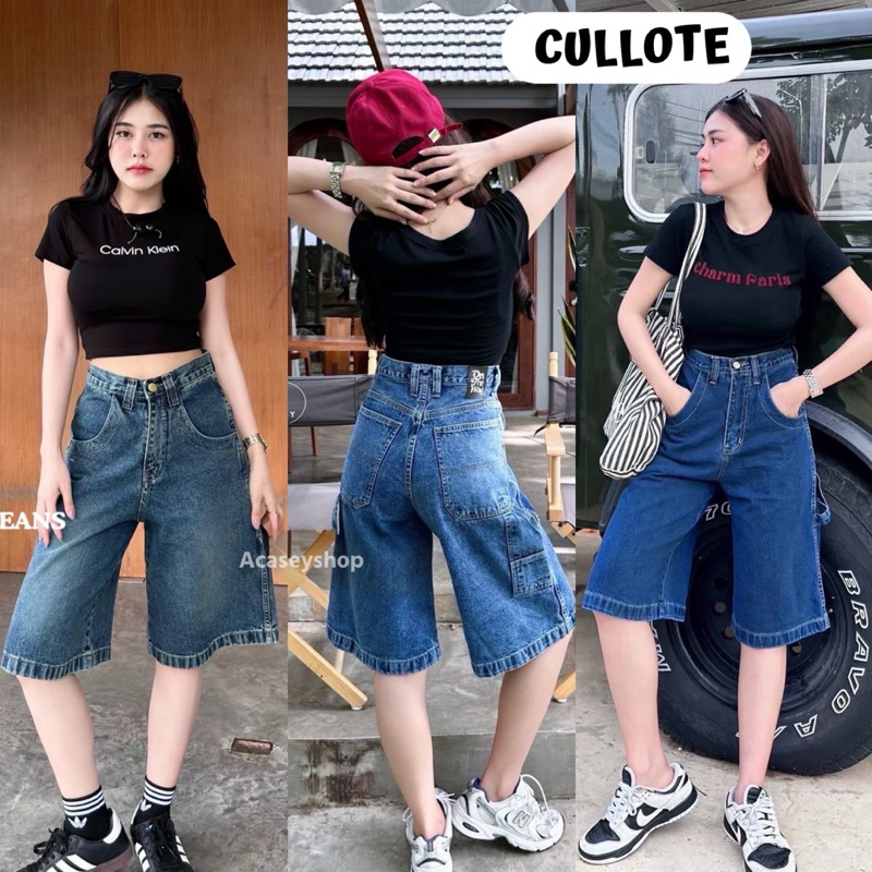 Acasey กางเกงยีนส์ผู้หญิง ขายาว ทรงคูลอต ใส่ชิวๆสบายๆ ต้องมีติดไว้จ้า ไซส์ S - 3XL