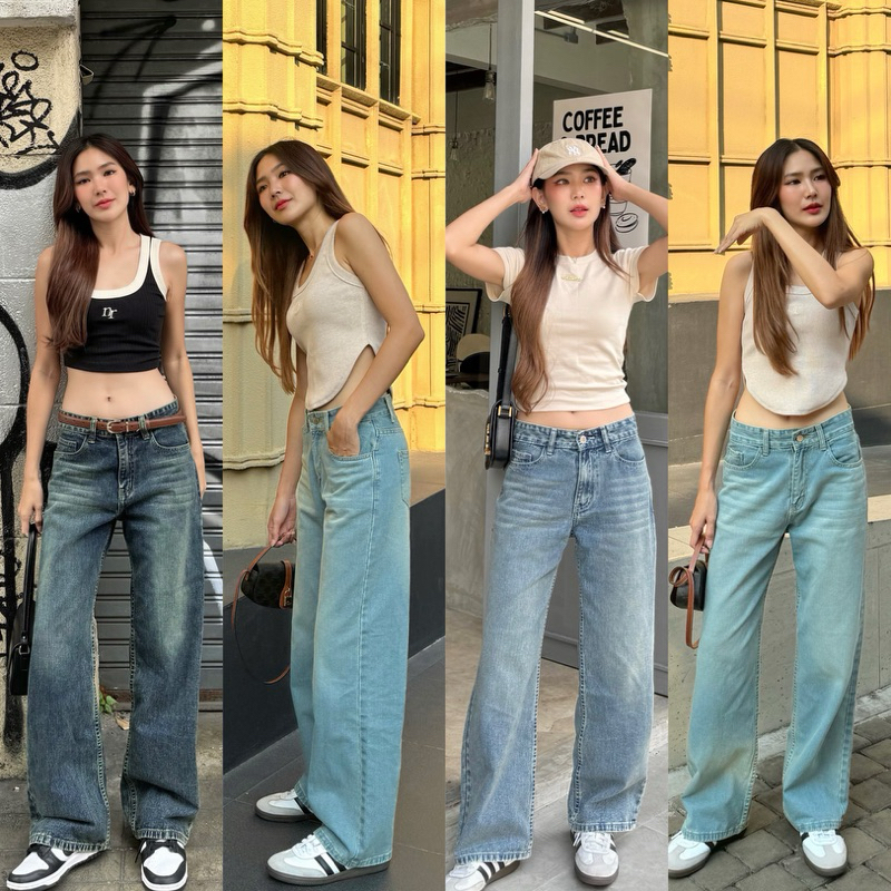 NICHARIS - กางเกงยีนส์เอวกลาง/เอวต่ำ รุ่น Older Low Waist Jeans