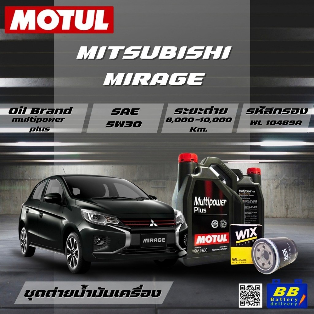 ชุดถ่ายน้ำมันเครื่อง สังเคราะห์แท้ 100% MITSUBISHI ATTRAGE, MIRAGE Motul H-tech 100 0W20, 5W30 แถมกร